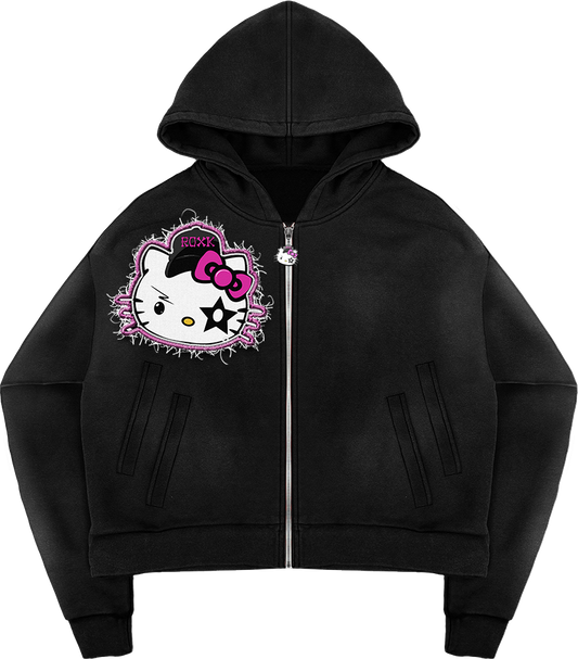 Black Fuchsia Kitty Hoodie